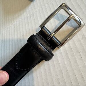 Ralph Lauren Black and Silver Italian Leather Belt with Sleek Design 36 Vintage
